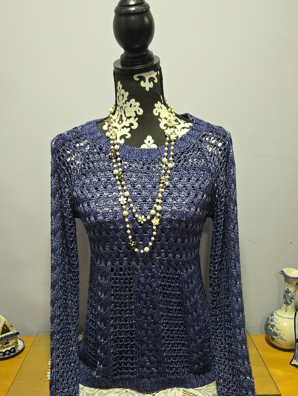 Guess Metallic Navy Knit Pullover